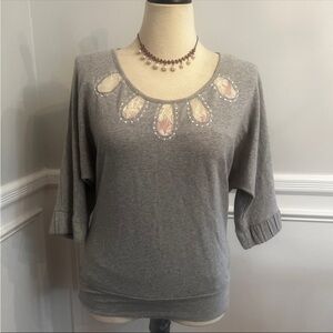 Anthropologie Monday Tuesday Sweater Small Pullover Stretch Womens S Gray Lace